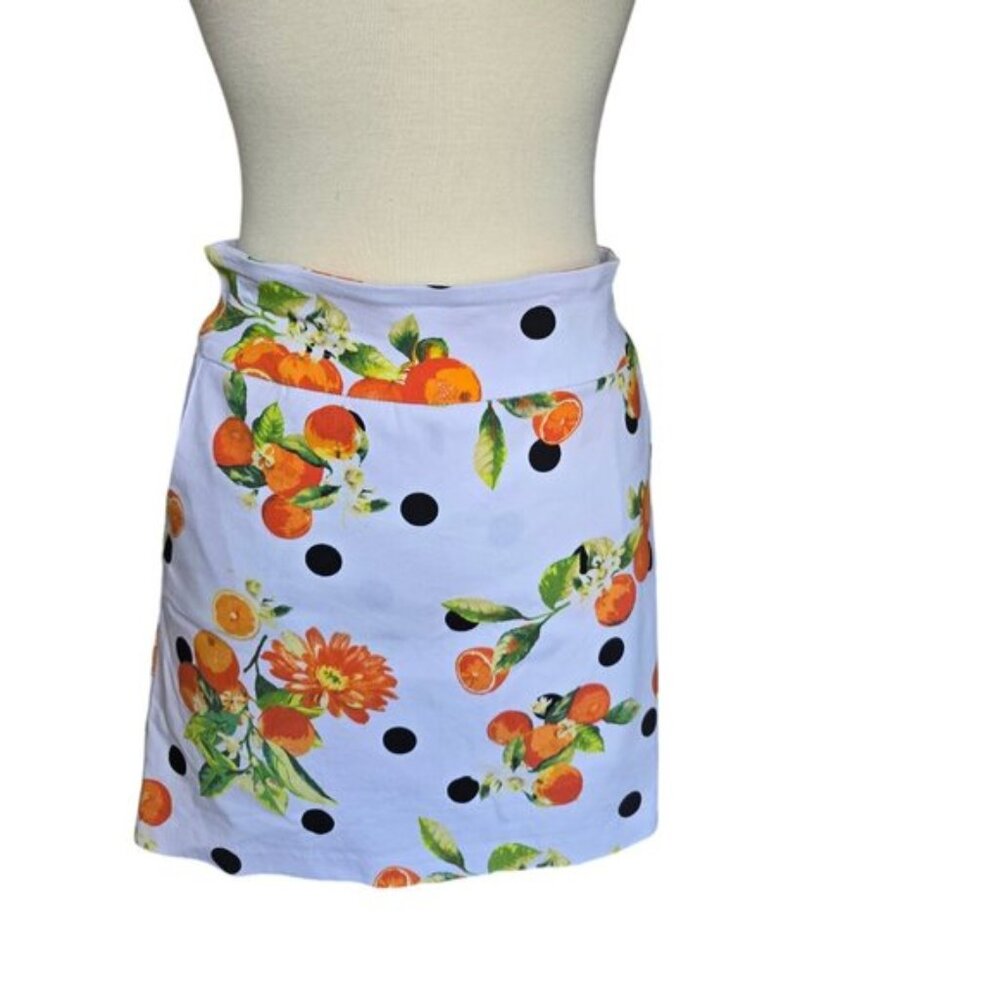 Zac & Rachel Orange Print Polka dot White Skort. size 10